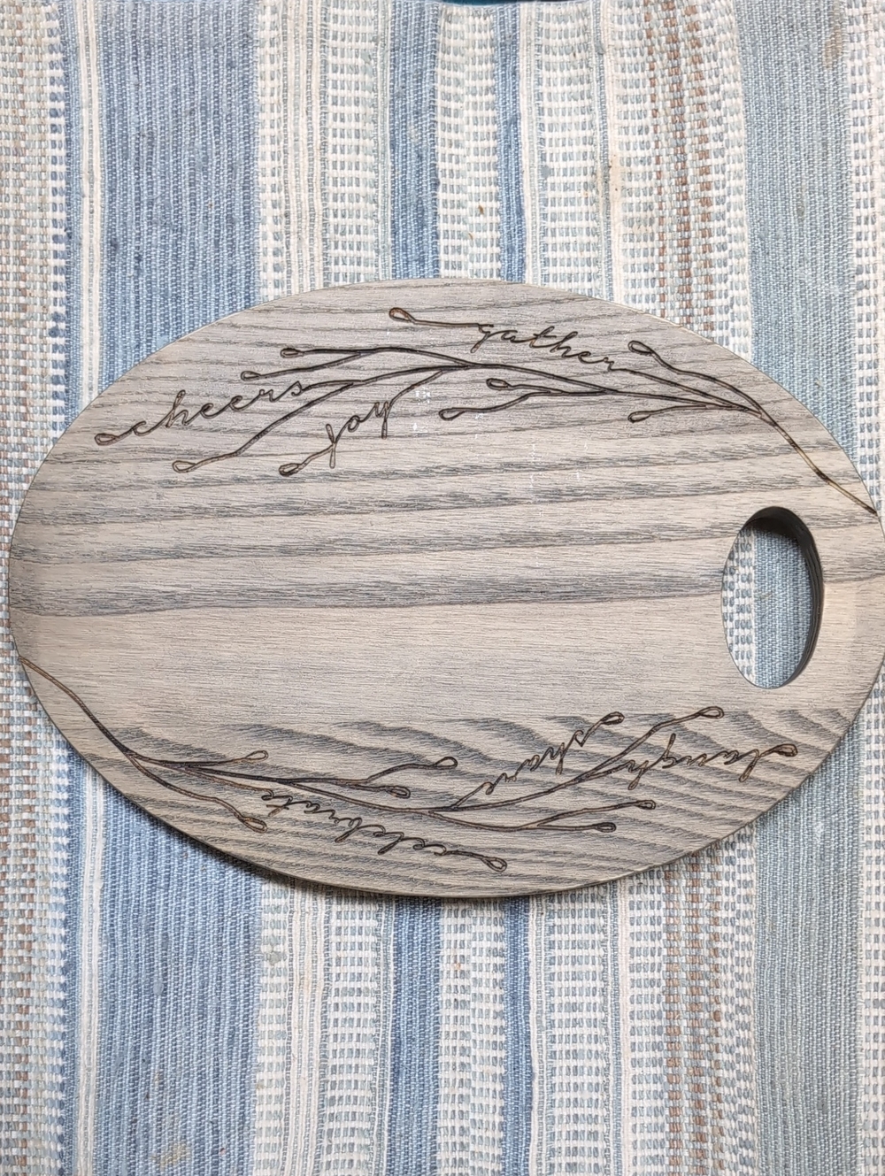 Pampered chef Oval Wood Cheese Board with Script Design